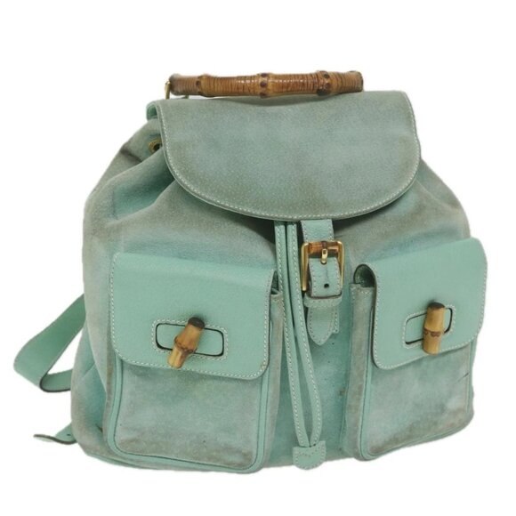 GUCCI Bamboo Backpack Suede Light Blue Auth - Picture 1 of 16